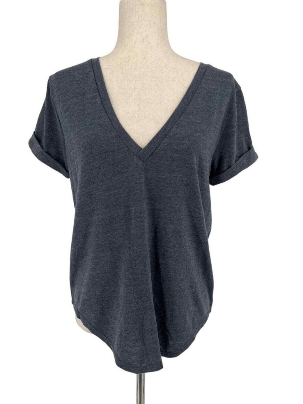 Chaser Short Sleeve V-Neck Tee in Charcoal with back cut out